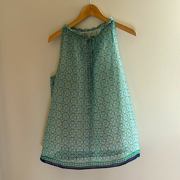 Max Studio sleeveless green and blue print blouse with keyhole tie. Size… - Picture 2 of 12